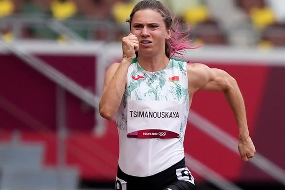 Die belarussische Olympia-Läuferin Kristina Timanowskaja am Freitag beim 100m-Lauf der Frauen in Aktion.
