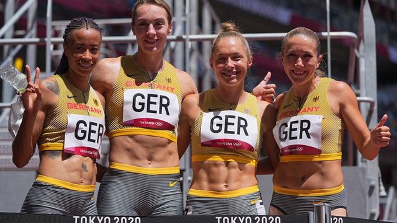 Die Sprinterinnen Tatjana Pinto, Alexandra Burghardt, Gina Lückenkemper und Rebekka Haase haben das Finale über 4 x 100 Meter erreicht.