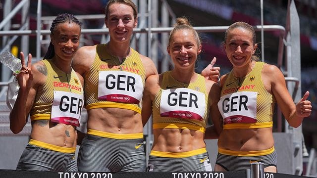 Die Sprinterinnen Tatjana Pinto, Alexandra Burghardt, Gina Lückenkemper und Rebekka Haase haben das Finale über 4 x 100 Meter erreicht.