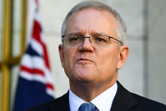 Australiens Premier Scott Morrison während einer Pressekonferenz in Canberra.