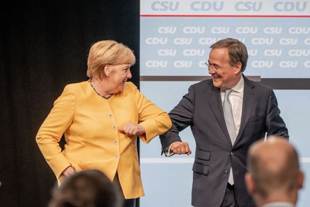 Gemeinsamer Wahlkampfauftritt in Berlin: Bundeskanzlerin Angela Merkel und Unionskanzlerkandidat Armin Laschet.