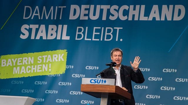 Markus Söder spricht zum Start der CSU-Stadiontour in Unterschleißheim. Markus Söder spricht zum Start der CSU-Stadiontour in Unterschleißheim.