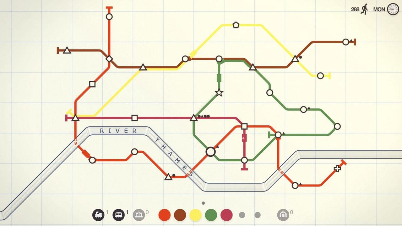 Hallo London Underground! In "Mini Metro" können Spielerinnen und Spieler das Londoner U-Bahnnetz nachbauen.