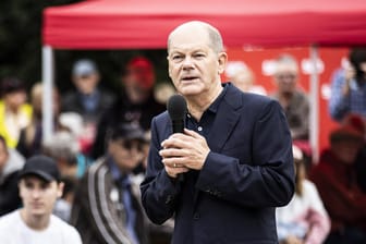 Olaf Scholz beim Wahlkampf in Schwedt: Zurzeit punktet der SPD-Kanzlerkandidat durch Ruhe und Zurückhaltung.