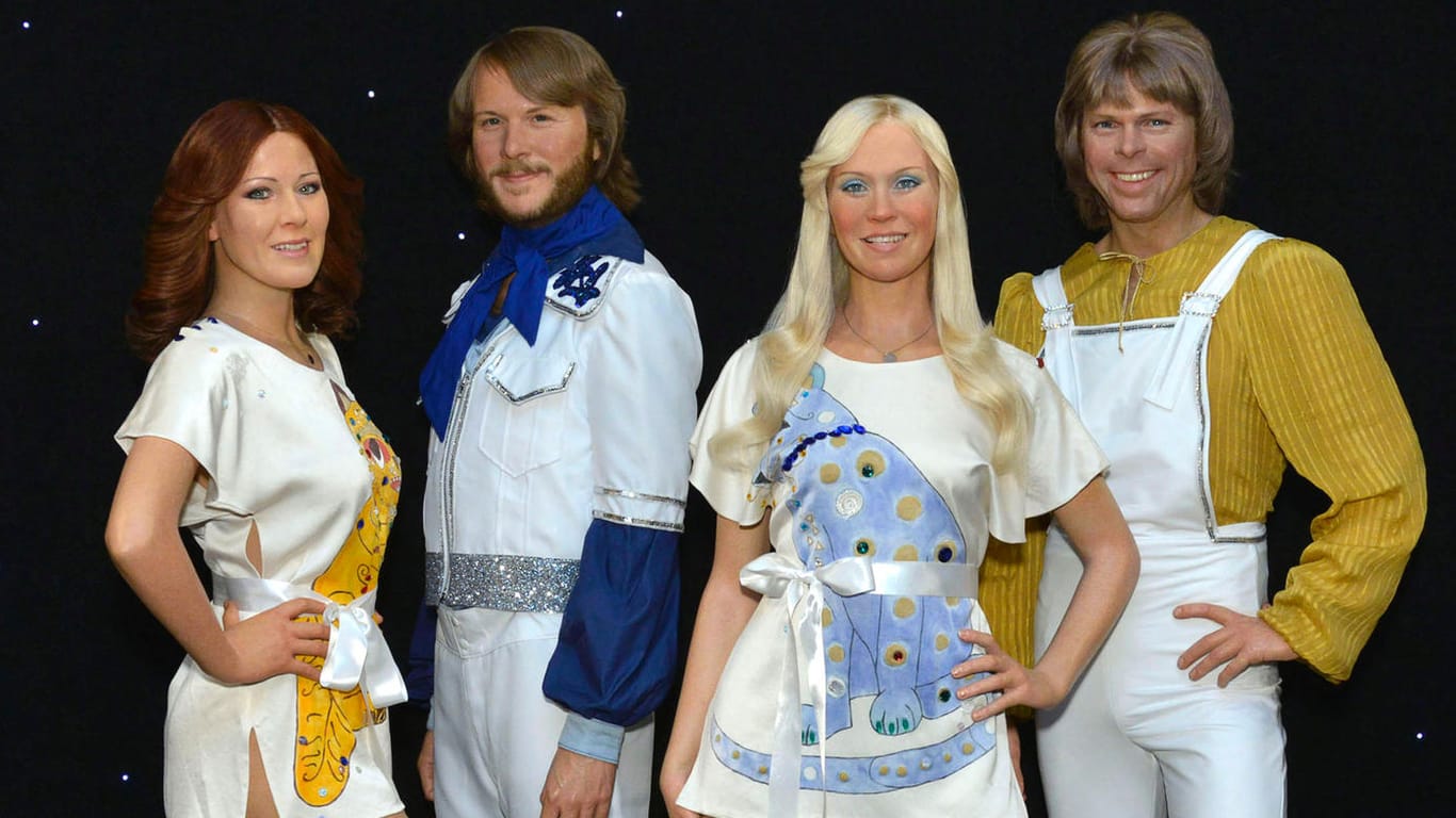 ABBA: In den vergangenen Jahren konnte die Kultband maximal bei Madame Tussauds wie hier in New York als Wachsfiguren-Kombi bestaunt werden.
