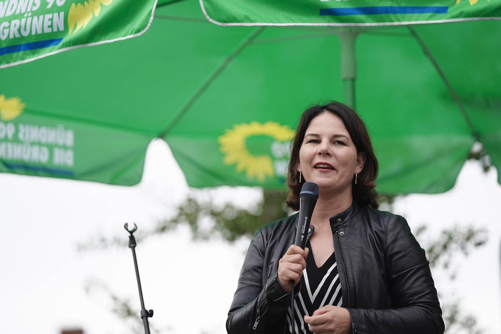 Die Bundesvorsitzende der Grünen bei einem Wahlkampfauftritt in Pulheim bei Köln (Archivbild): Annalena Baerbock und Autor Frank Schätzing wurden während eines Auftritts von sogenannten Querdenkern gestört.