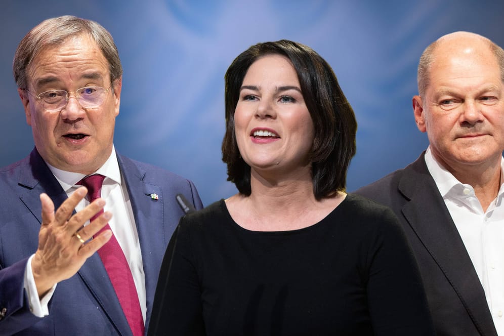 Armin Laschet (l), Annalena Baerbock (m) und Olaf Scholz (r): Wer gewinnt die Bundestagswahl?