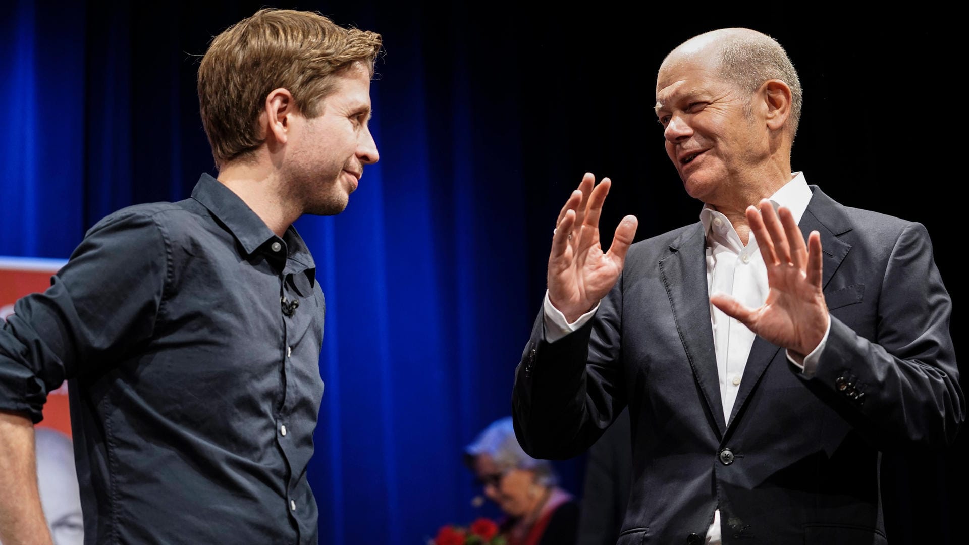 Neue Einigkeit: Kevin Kühnert mit Olaf Scholz bei einer Wahlkampfveranstaltung in Kühnerts Wahlkreis.