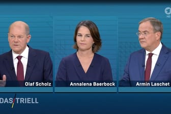 Olaf Scholz (SPD), Annalena Baerbock (Grüne) und Armin Laschet (CDU): Die drei Kanzlerkandidaten im TV-Triell.