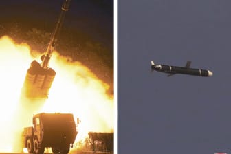 Ein Langstrecken-Marschflugkörper, der von einer Abschussrampe abgefeuert wird und in den Himmel fliegt: Pjöngjang hat neue Raketen getestet.