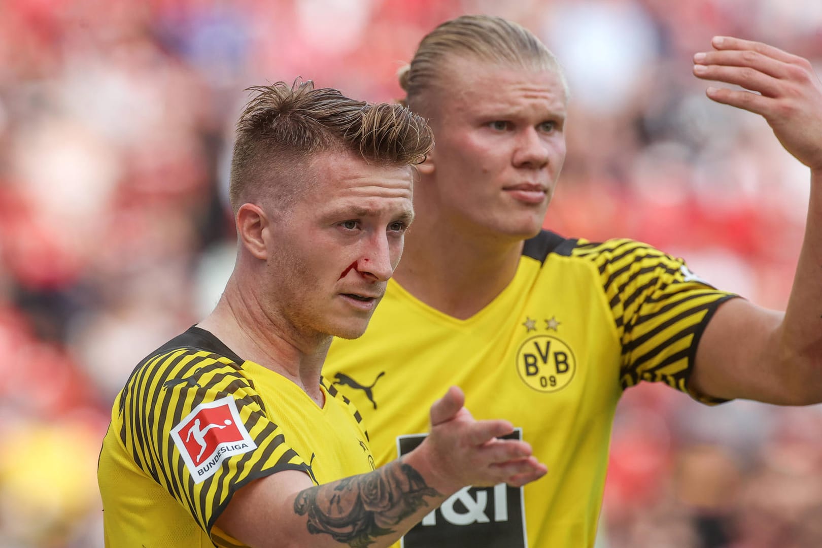 Erling Haaland (r.) und Marco Reus: Der Kapitän des BVB machte sich zuletzt "Sorgen".