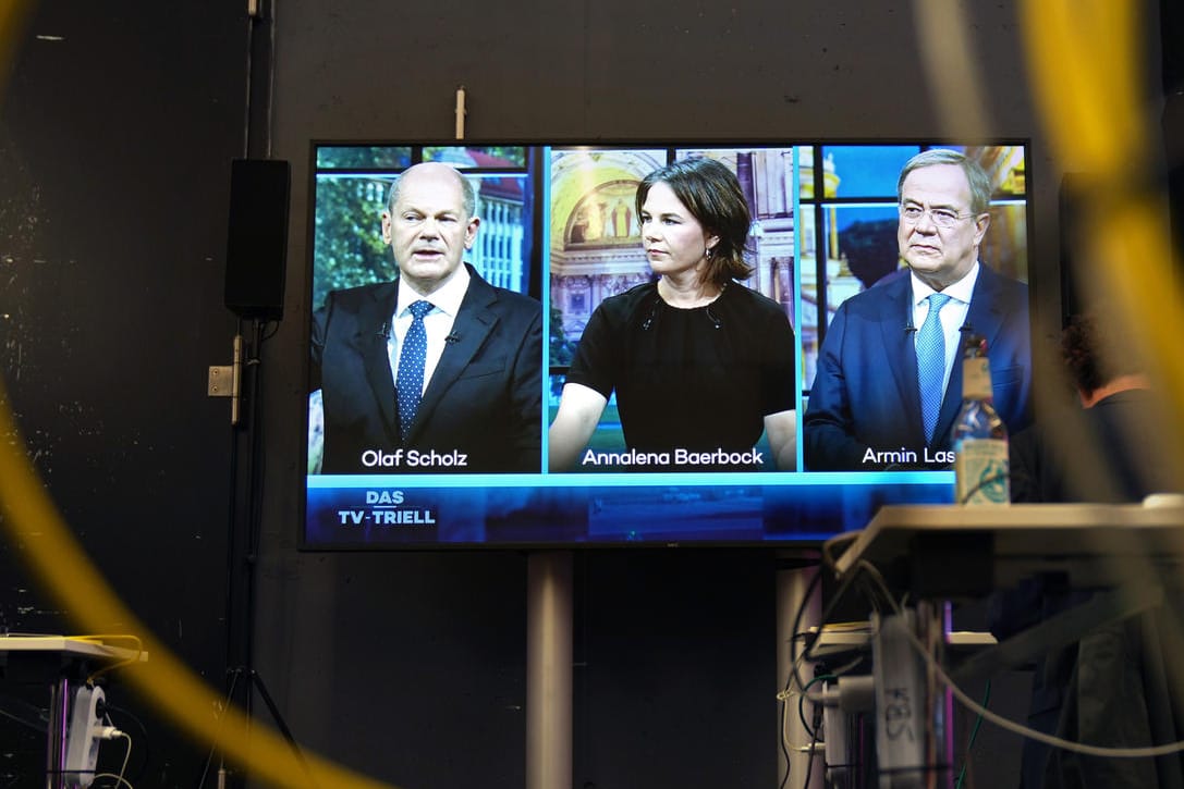 Olaf Scholz, Annalena Bearbock und Armin Laschet im dritten TV-Triell.