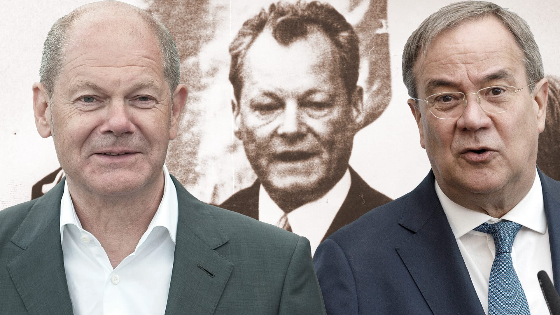 Olaf Scholz, Willy Brandt und Armin Laschet (Bildcollage t-online): Die heutigen Kandidaten fürs Kanzleramt könnten sich noch wundern, Altkanzler Brandt mache es vor. Olaf Scholz, Willy Brandt und Armin Laschet (Bildcollage t-online): Die heutigen Kandidaten fürs Kanzleramt könnten sich noch wundern, Altkanzler Brandt mache es vor.