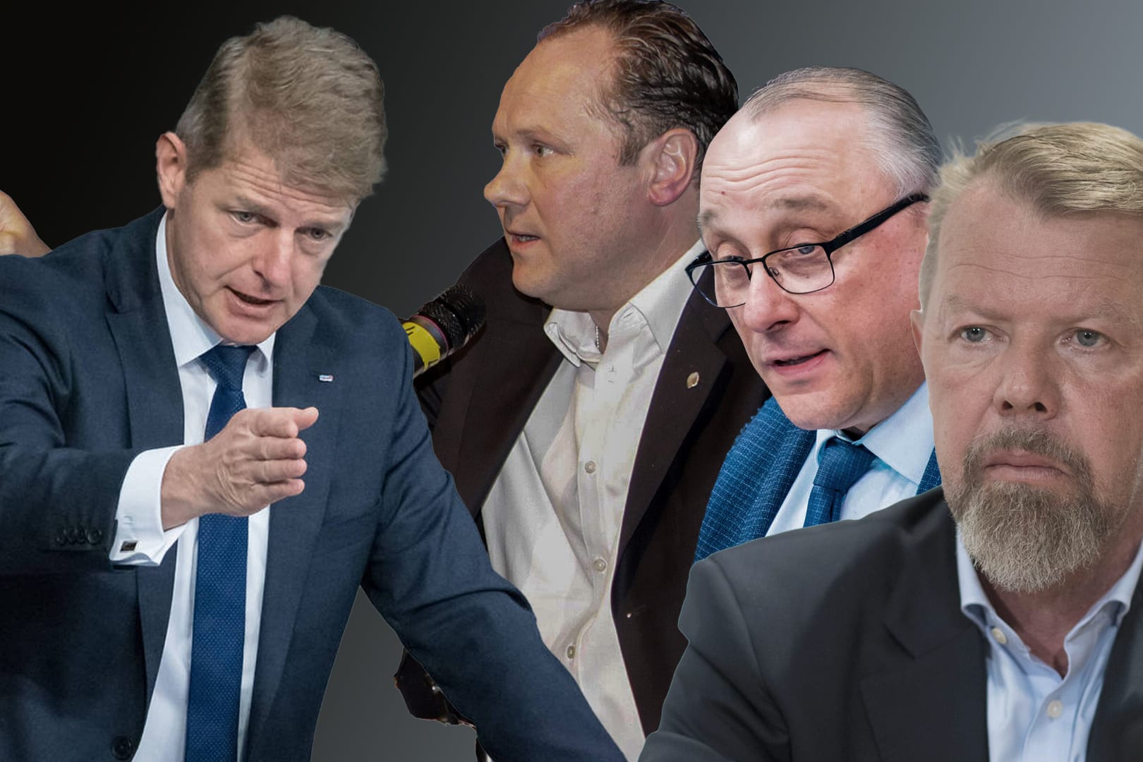 Polizist Hilse, Hotelkaufmann Dröse, Richter Maier und Journalist Harlaß (v.l.n.r.): Sie haben allerbeste Chancen, für die AfD in Sachsen in den Bundestag einzuziehen.