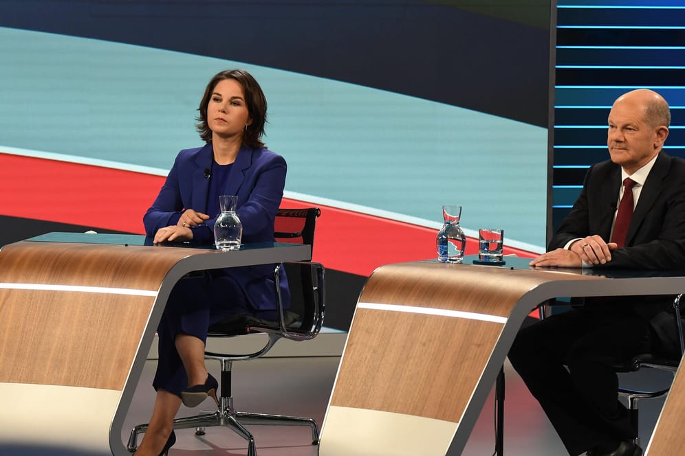 Die Kanzlerkandidatin der Grünen, Annalena Baerbock, und Olaf Scholz von der SPD bei der Wahl-"Schlussrunde": Auch die Außenpolitik war Thema.