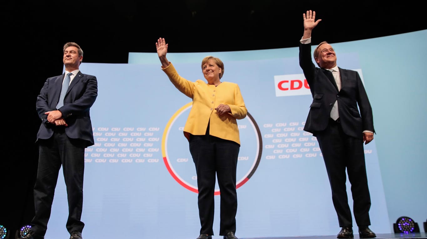 Angela Merkel mit Markus Söder und Armin Laschet: Am Freitag tritt das Trio in München auf die Bühne – doch mit Signalwirkung?