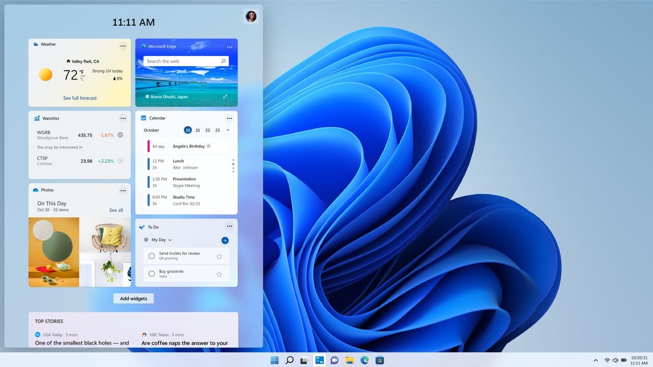 Wie auf dem Smartphone: Zum Desktop lassen sich Widgets hinzufügen, also kleine Info-Fenster. Wie auf dem Smartphone: Zum Desktop lassen sich Widgets hinzufügen, also kleine Info-Fenster.