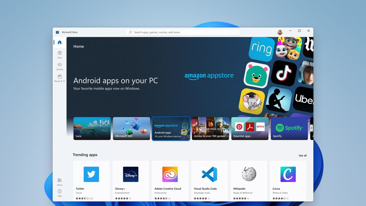 Neuer Microsoft Store, neue Möglichkeiten: Via Amazon sollen sich nun auch Android-Apps herunterladen und unter Windows 11 nutzen lassen. Neuer Microsoft Store, neue Möglichkeiten: Via Amazon sollen sich nun auch Android-Apps herunterladen und unter Windows 11 nutzen lassen.
