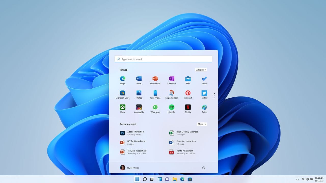 Das Design ist luftiger geworden, der Start-Button und das Startmenü sind in die Bildschirm-Mitte gewandert. Das Design ist luftiger geworden, der Start-Button und das Startmenü sind in die Bildschirm-Mitte gewandert.
