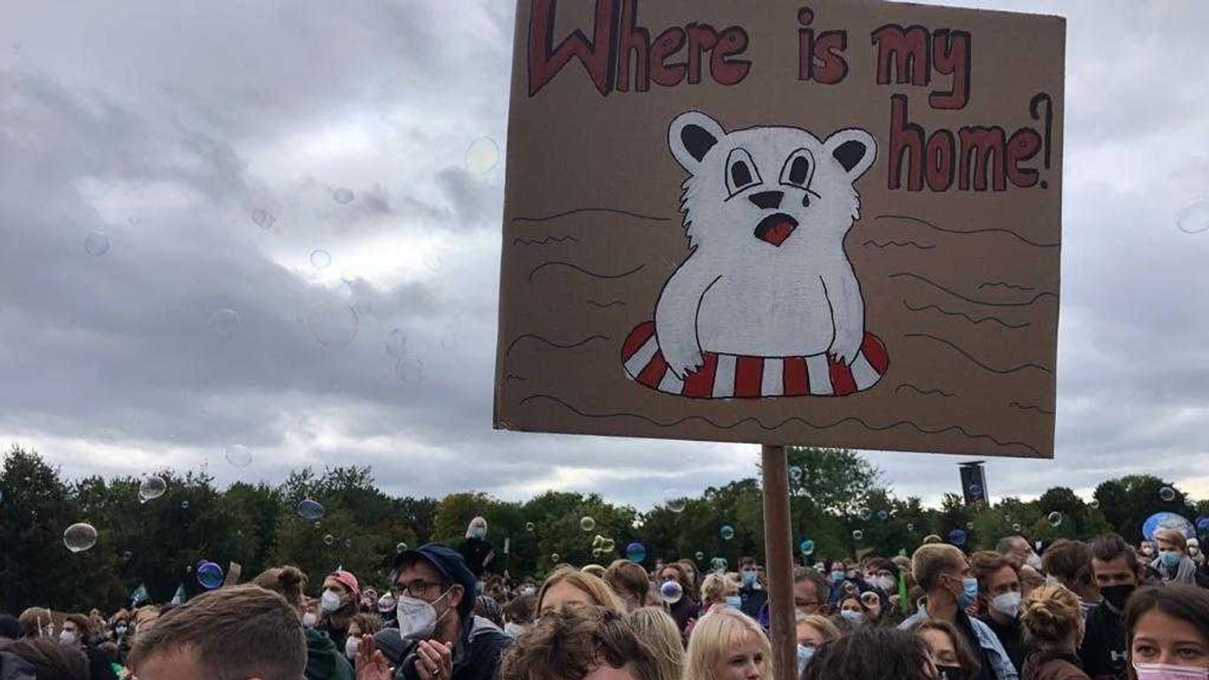 "Where is my home?" steht neben einem Eisbären auf einem Schild: Hunderttausend Menschen protestierten laut "Friday for Future" allein in Berlin.