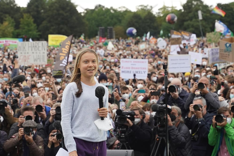 Greta Thunberg beim Klima-Protest in Berlin: Sie kritisierte die Wahlprogramme aller Parteien als ungenügend.