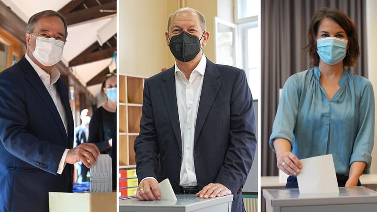 Stimmabgabe: CDU-Kanzlerkandidat Armin Laschet passierte ein Missgeschick in Aachen, SPD-Kanzlerkandidat Olaf Scholz und Grünen-Kanzlerkandidatin Annalena Baerbock falteten in Potsdam korrekt.