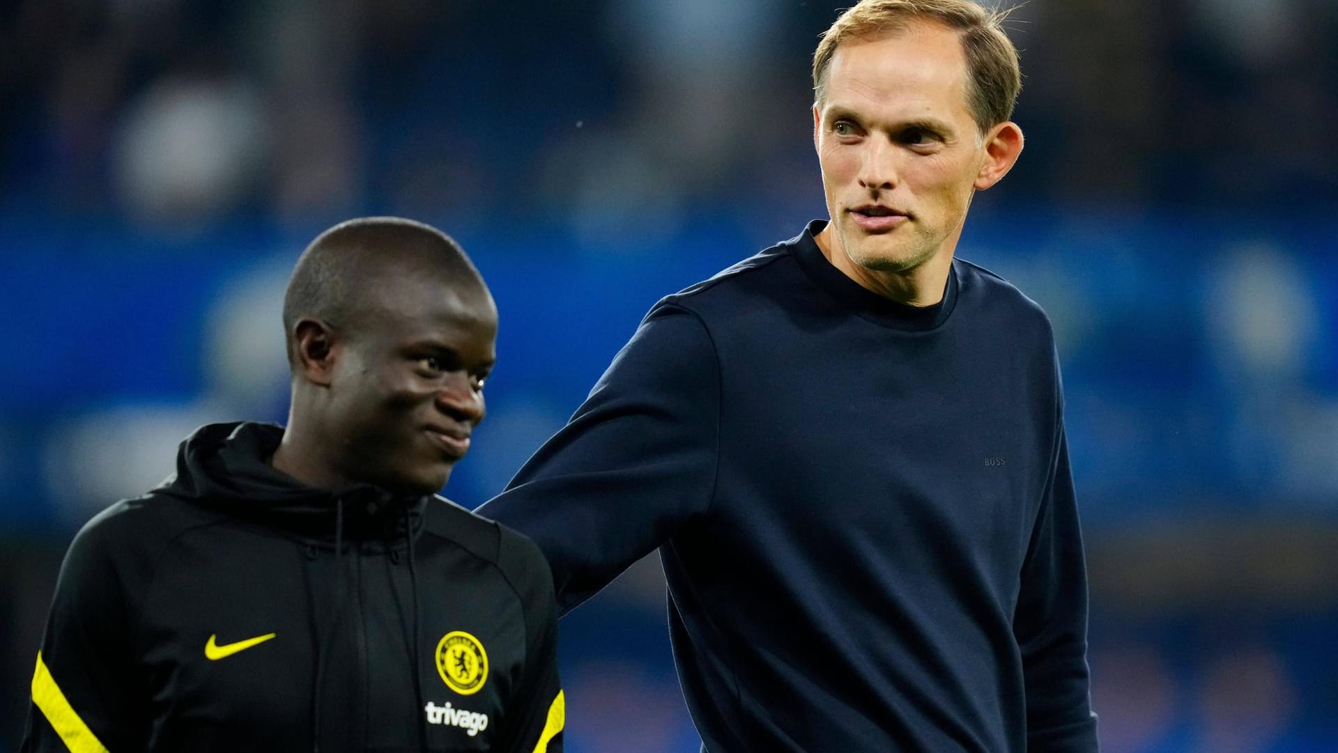 N'Golo Kanté (l.) und Thomas Tuchel: Gegen Turin fällt der Franzose aus, der deutsche Trainer muss umplanen.