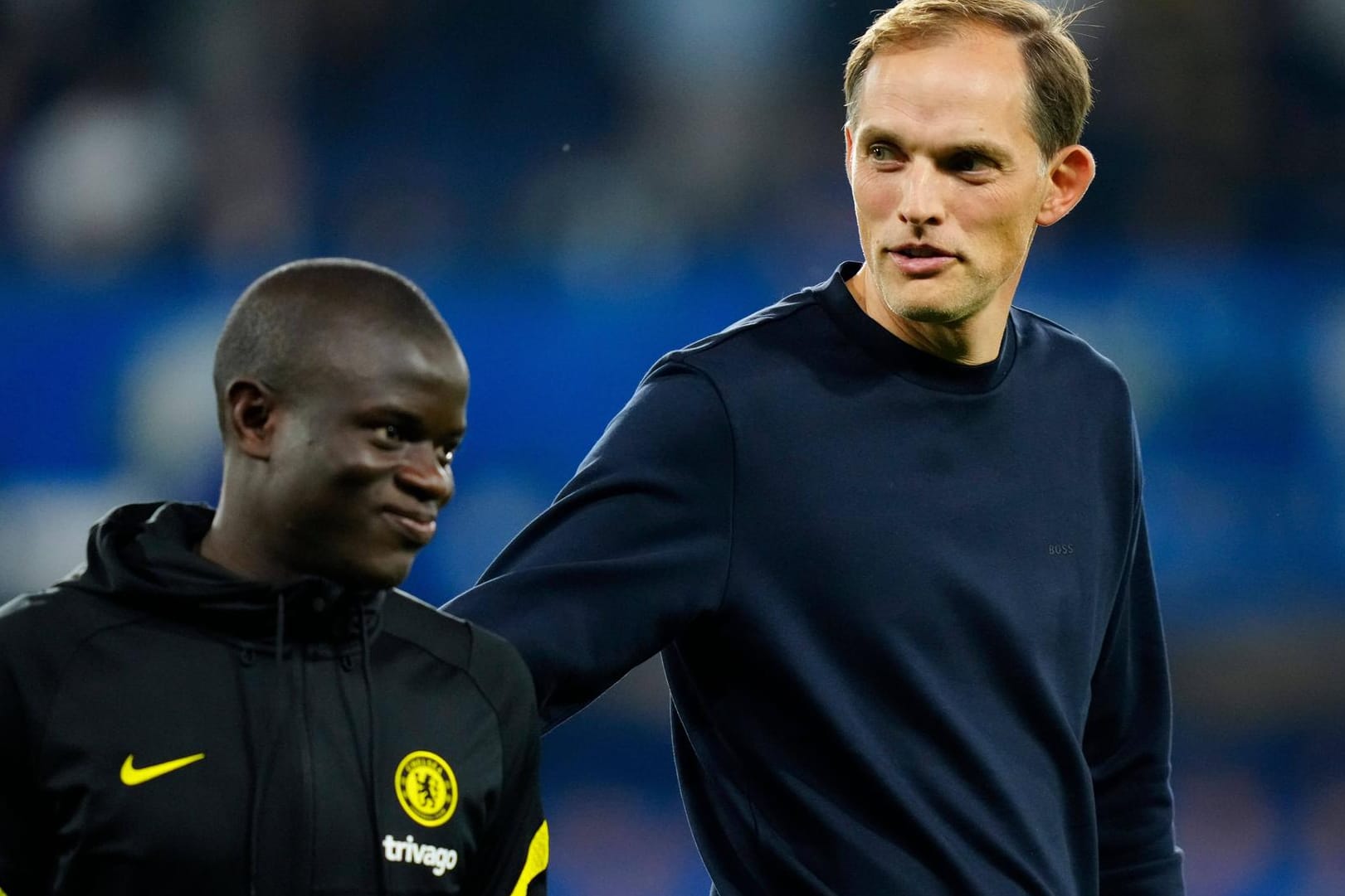 N'Golo Kanté (l.) und Thomas Tuchel: Gegen Turin fällt der Franzose aus, der deutsche Trainer muss umplanen.