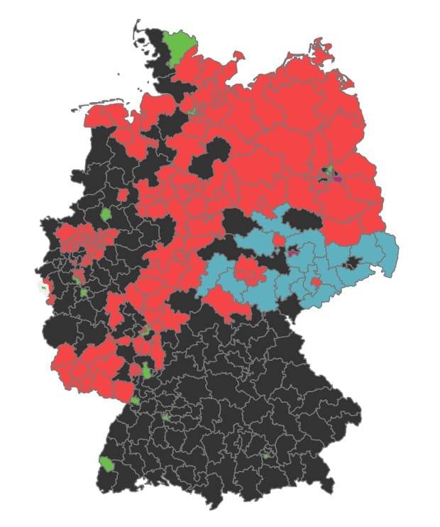 Erststimmen-Ergebnis der Wahlkreise: eine gespaltene Republik.