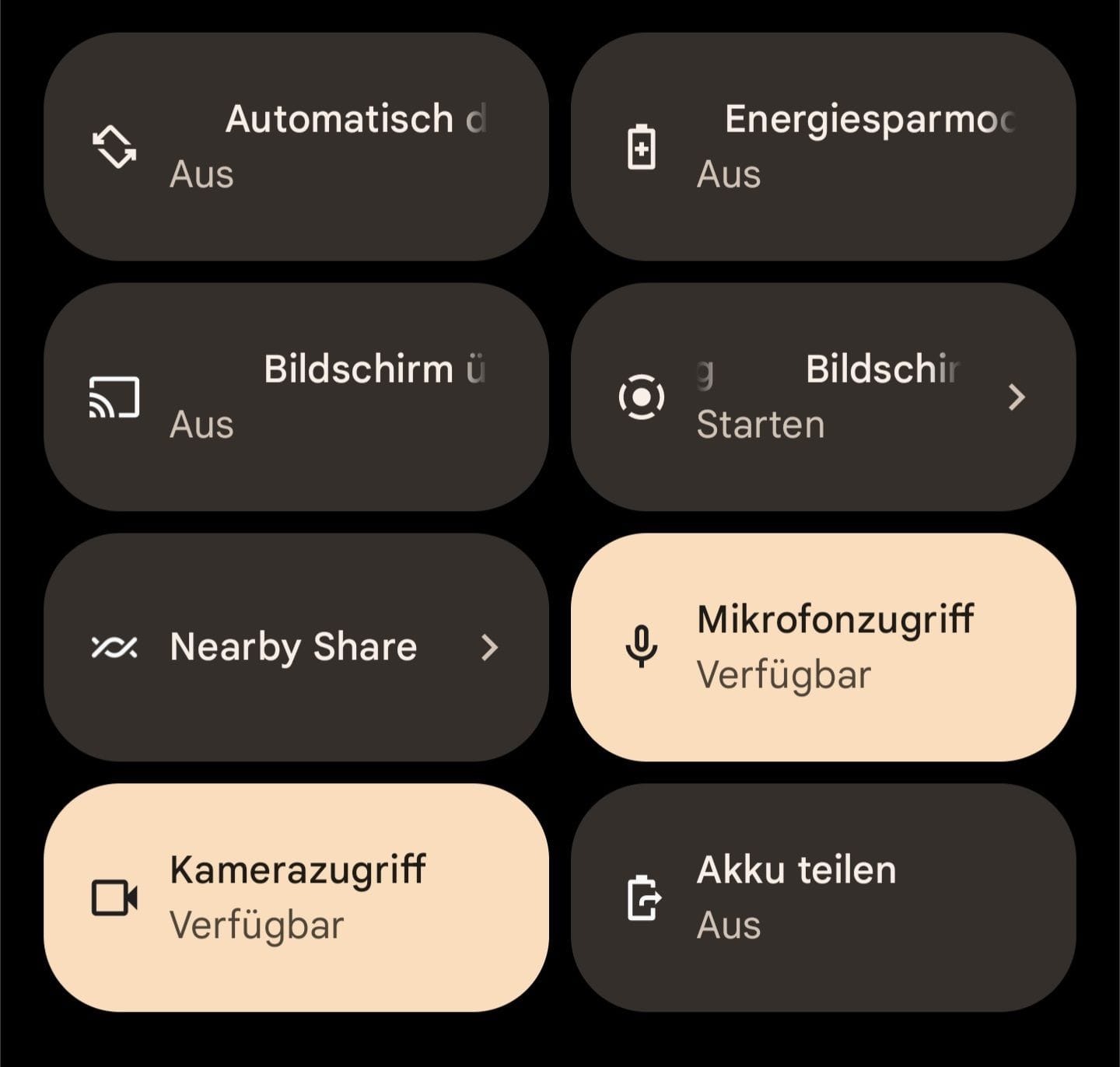 Android 12-Schnelleinstellungen: Neue Kacheln für Mikrofon- und Kamerazugriff