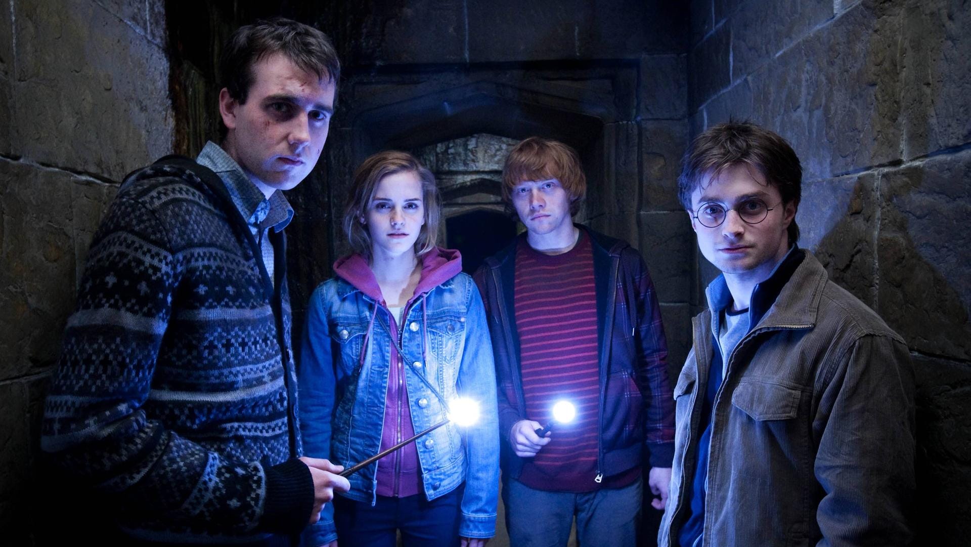 L r MATTHEW LEWIS as Neville Longbottom EMMA WATSON as Hermione Granger RUPERT GRINT as Ron Weas