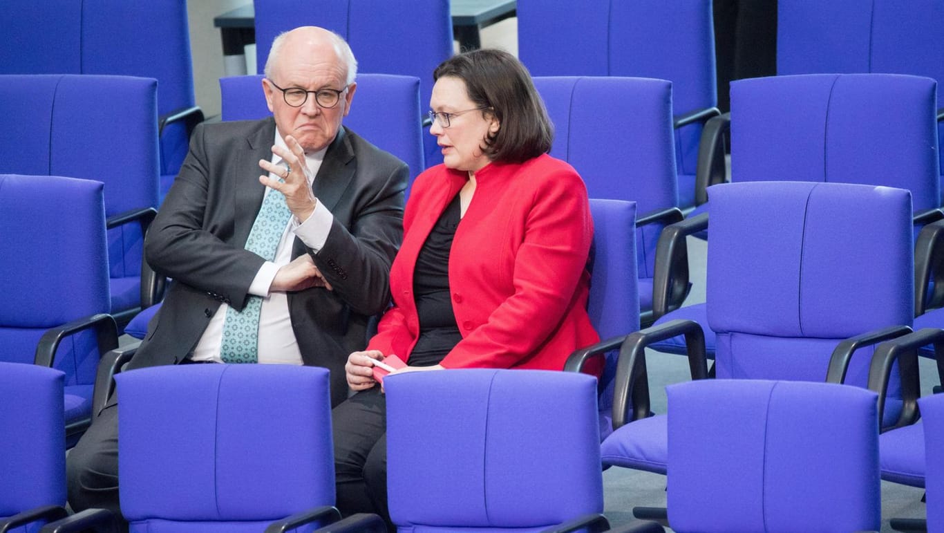 Unionsfraktionschef Volker Kauder und seine SPD-Kollegin Andrea Nahles (Archiv): Auf der Zugspitze wollen die Fraktionsspitzen Vorschläge erarbeiten, um den Koalitionsvertrag umzusetzen.