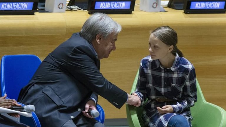 UN-Generalsekretär Antonio Guterres und Greta Thunberg während des UN-Jugendklimagipfels in New York.