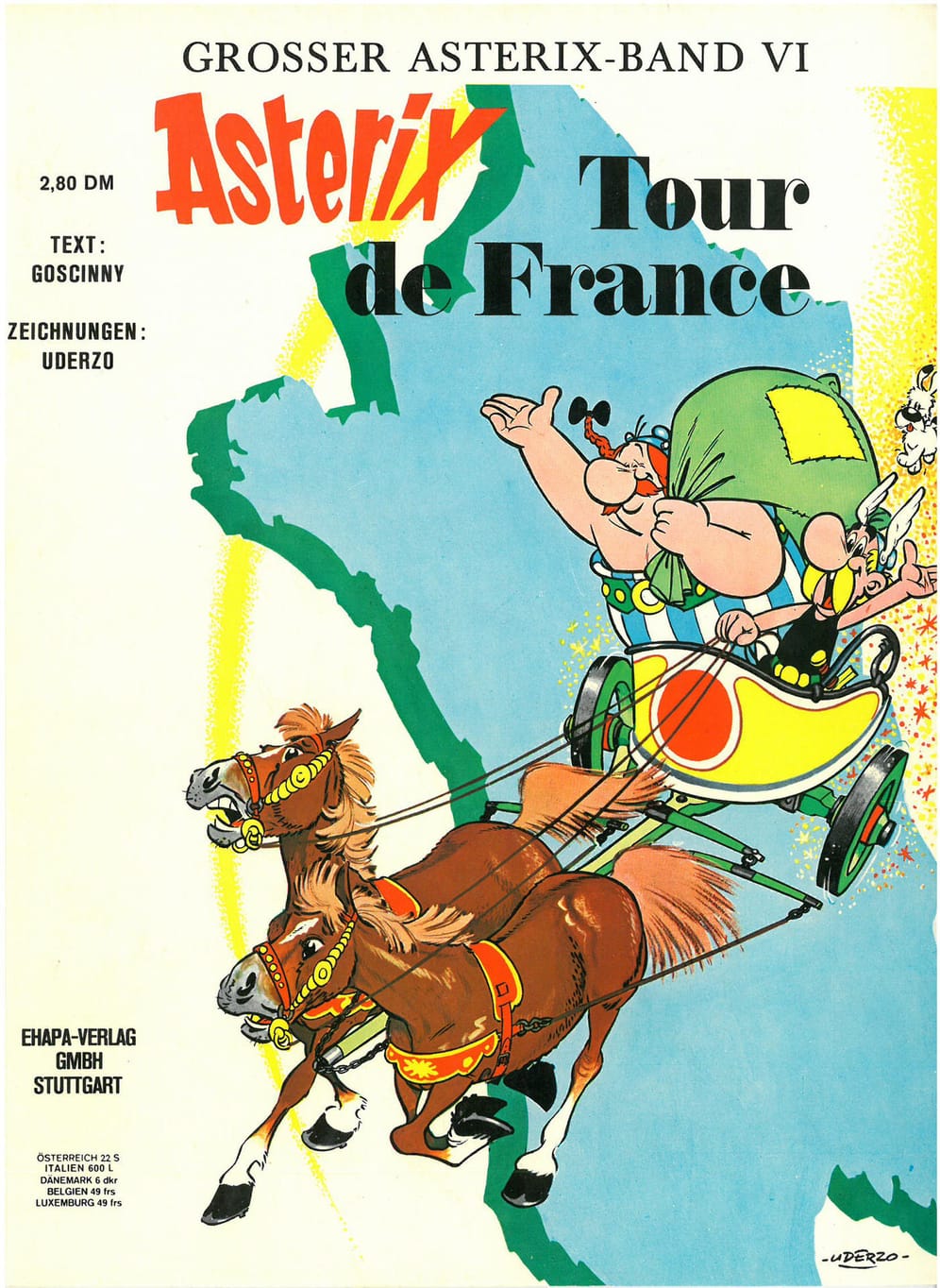 Die sechste Ausgabe: Asterix und die Tour de France. Die Römer beschließen den Bau einer Palisade rund um das gallische Dorf. Dadurch fühlen sich die Gallier herausgefordert und Asterix wettet, trotz dieser Maßnahme eine Reise durch ganz Gallien unternehmen zu können. Von jeder Etappe will er eine Spezialität mitbringen. Das Abenteuer "Tour de France" beginnt.