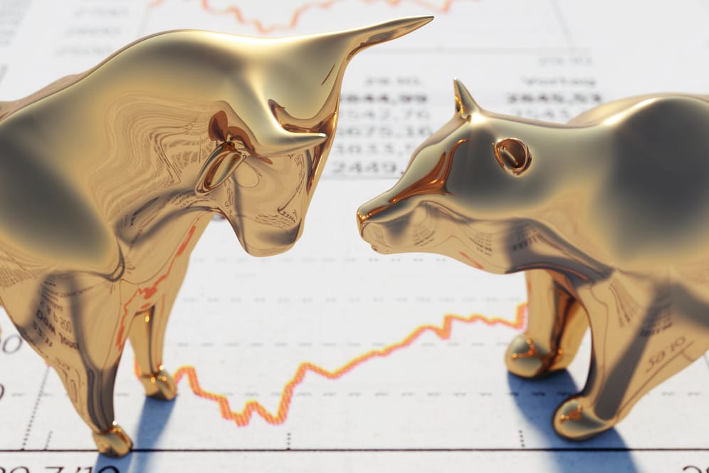 Bull and Bear on financial Newspaper