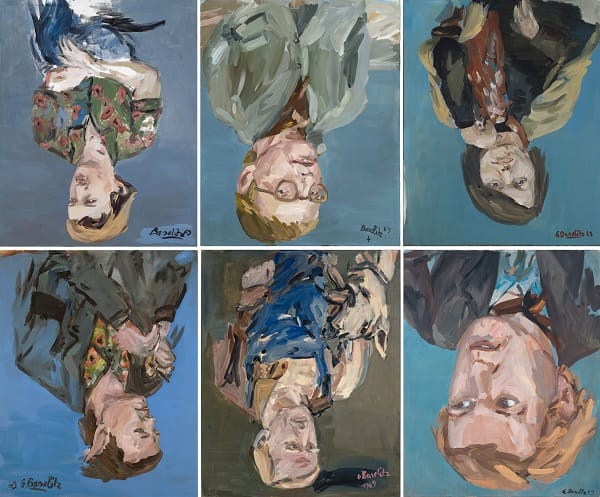 Die Kombo zeigt sechs um 1969 enstandene Porträtbilder von Georg Baselitz, die der deutsche Maler dem New Yorker Metropolitan Museum aus Anlass von dessen 150. Geburtstag im Jahr 2020 geschenkt hat.