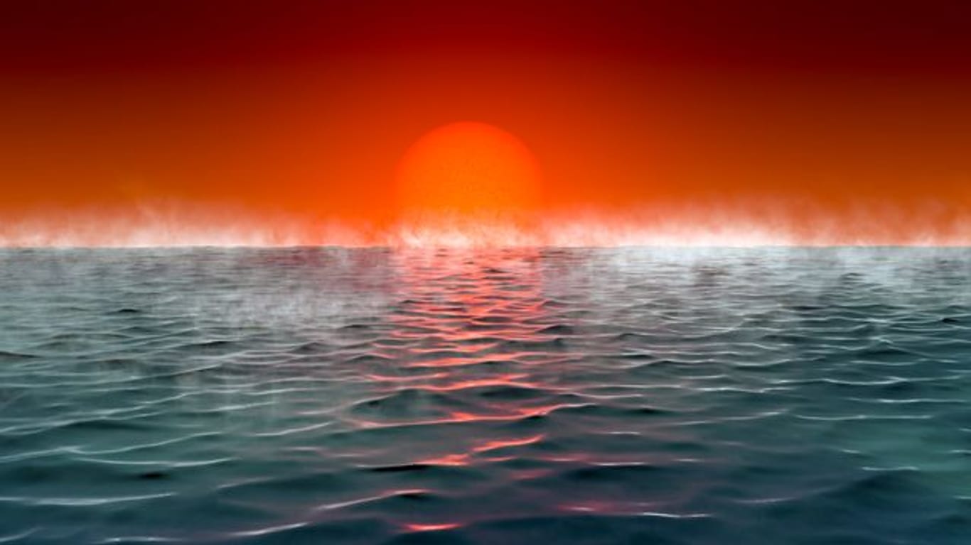 Künstlerische Darstellung eines Exoplaneten "Hycean", - benannt nach hydrogen (Wasserstoff) und ocean (Ozean).