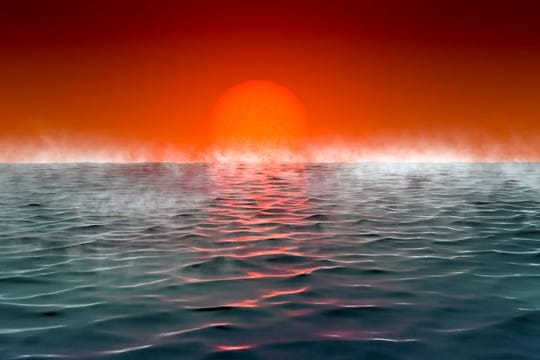 Künstlerische Darstellung eines Exoplaneten "Hycean", - benannt nach hydrogen (Wasserstoff) und ocean (Ozean).