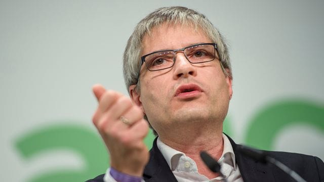 Sven Giegold, damals Spitzenkandidat Bündnis 90/Die Grünen zur Europawahl, spricht beim Parteitag zur Europawahl. Sven Giegold, damals Spitzenkandidat Bündnis 90/Die Grünen zur Europawahl, spricht beim Parteitag zur Europawahl.