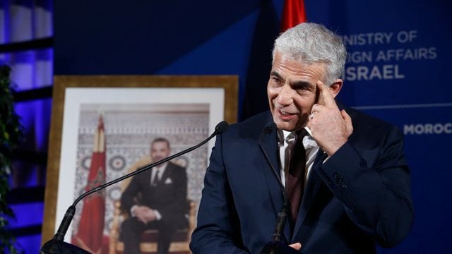 Jair Lapid, Außenminister von Israel, während einer Pressekonferenz.