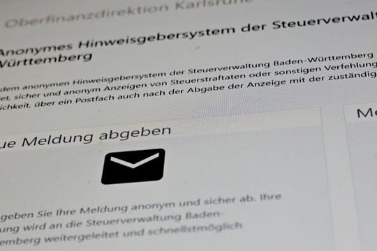 Blick auf die Meldeplattform für Steuerbetrug der Oberfinanzdirektion Karlsruhe.