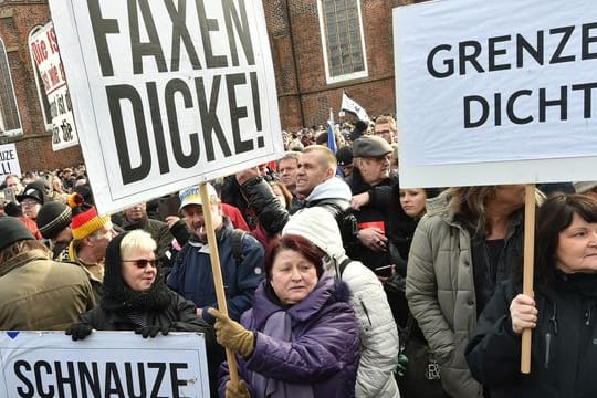 "Grenzen dicht", "Schnauze voll" und "Faxen dicke": Menschen in Deutschland demonstrieren gegen die Aufnahme von Flüchtlingen.