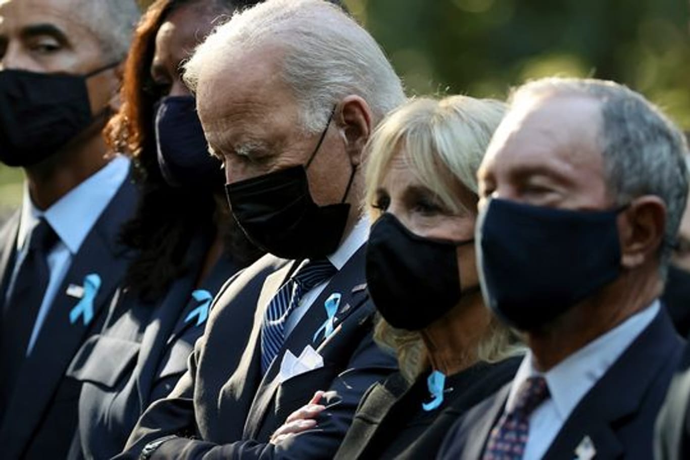 Ex-Präsident Barack Obama mit Frau Michelle US-Präsident Joe Biden mit Frau Jill und Ex-Bürgermeister von New York, Michael Bloomberg gedenken der Opfer der Anschläge vom 11.