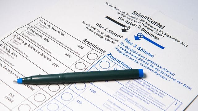 Ein Muster eines Stimmzettels für die Bundestagswahl.