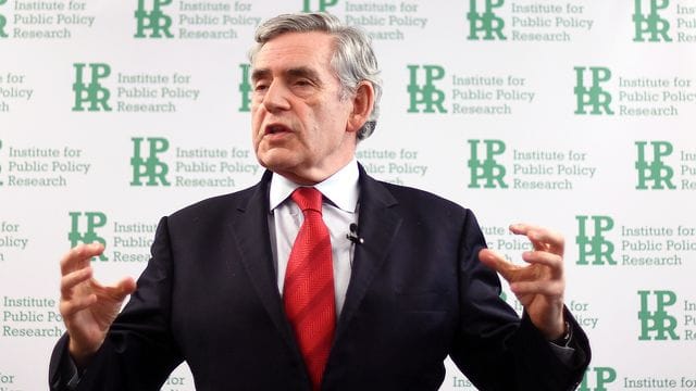 Großbritanniens Ex-Premier Gordon Brown bei einer Rede am Institute for Public Policy Research (IPPR). Großbritanniens Ex-Premier Gordon Brown bei einer Rede am Institute for Public Policy Research (IPPR).