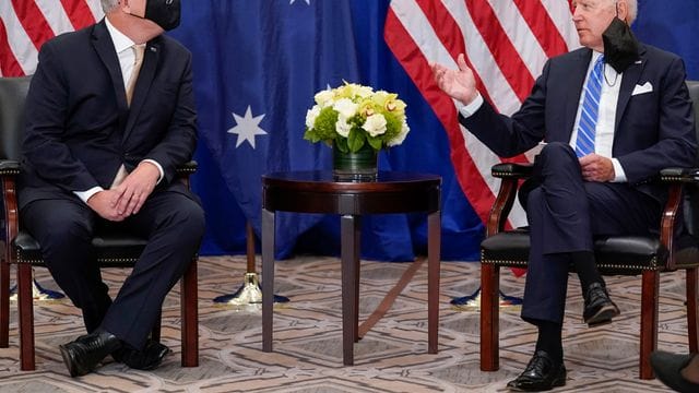 Joe Biden (r), Präsident der USA, trifft sich mit Scott Morrison, Premierminister von Australien. Joe Biden (r), Präsident der USA, trifft sich mit Scott Morrison, Premierminister von Australien.