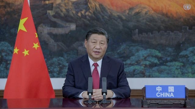 Chinas Präsident Xi Jinping spricht in einer aufgezeichneten Botschaft während der 76. Chinas Präsident Xi Jinping spricht in einer aufgezeichneten Botschaft während der 76.