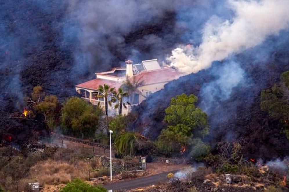 Ein Lavastrom zerstört viele Häuser auf der Insel La Palma.