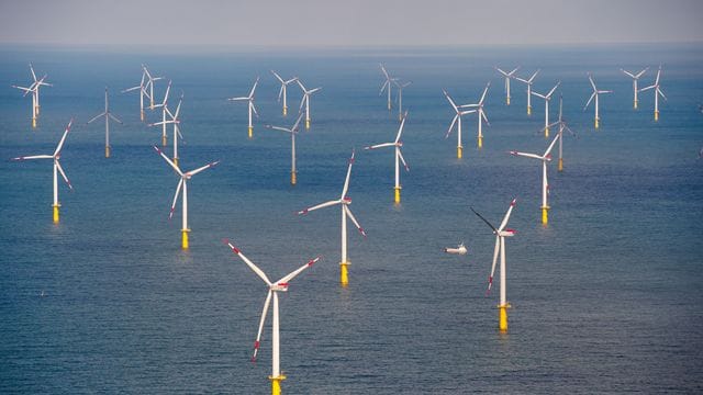 Der Offshore-Windpark "Butendiek" vor der Insel Sylt in der Nordsee.