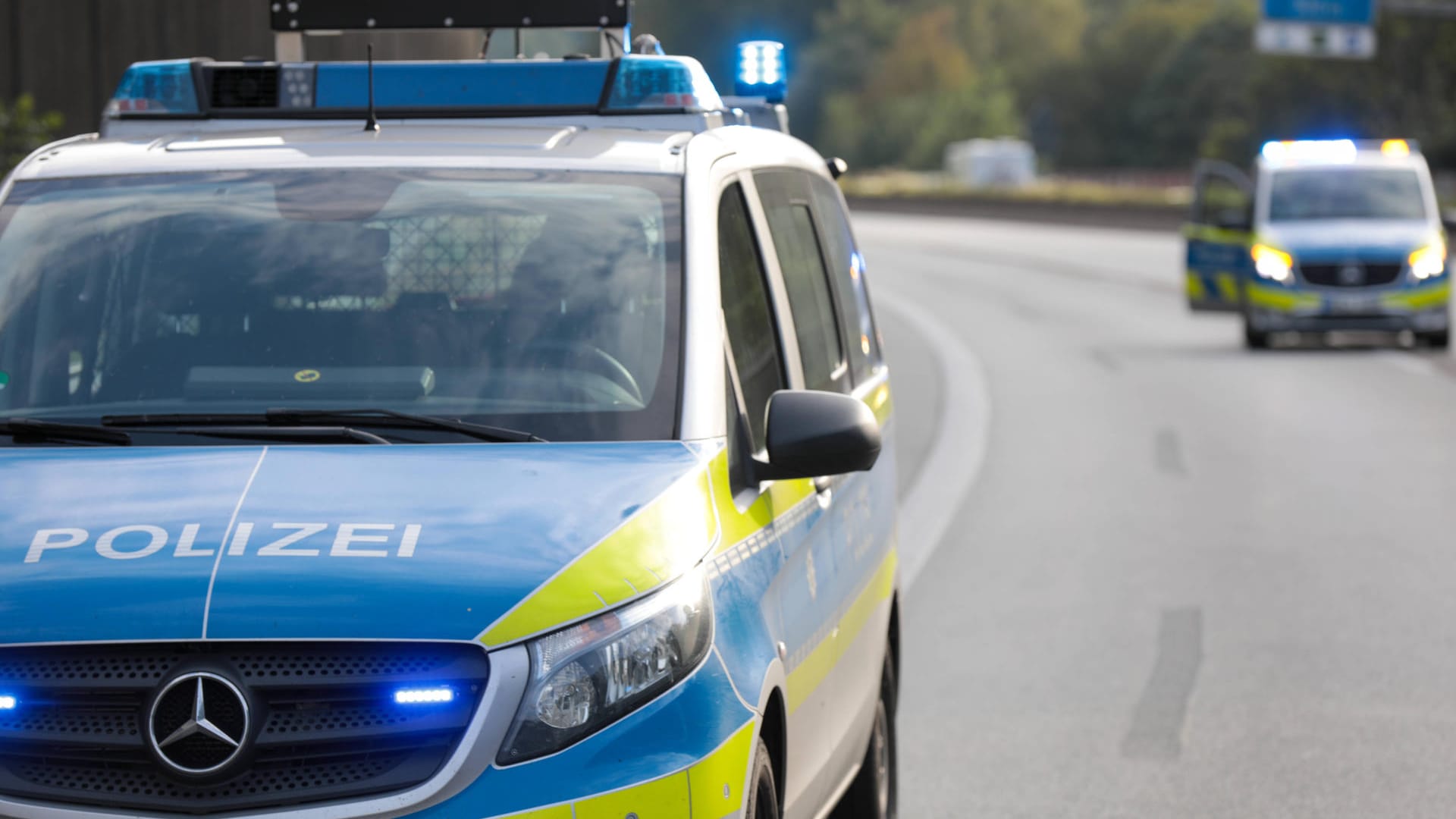 Polizeifahrzeuge auf einer Autobahn (Symbolbild). Beamte musste einen Hochzeitskorso stoppen, der alle Fahrstreifen blockierte.